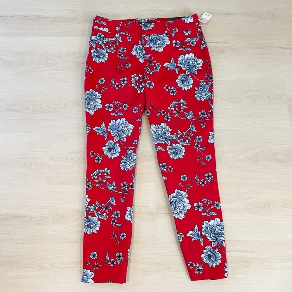 NEW Roz & Ali Floral Cropped Pants Red Blue Size 6 - Picture 6 of 14
